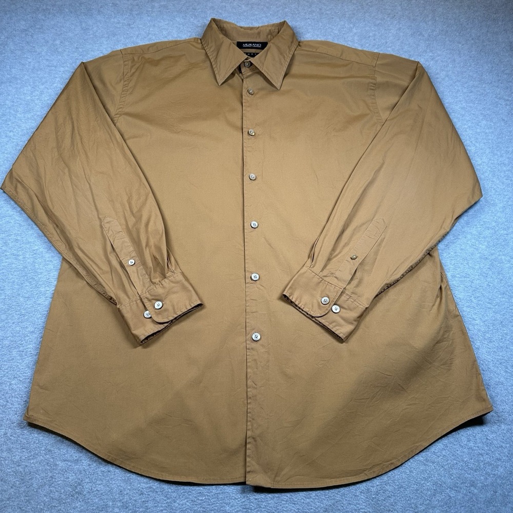 Vintage Murano Stretch Dress Shirt Mens XL Golden Brown Long Sleeve
